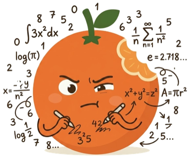 Il·lustracio d'una naranja envoltada de formules matematiques metaforiques del barem.